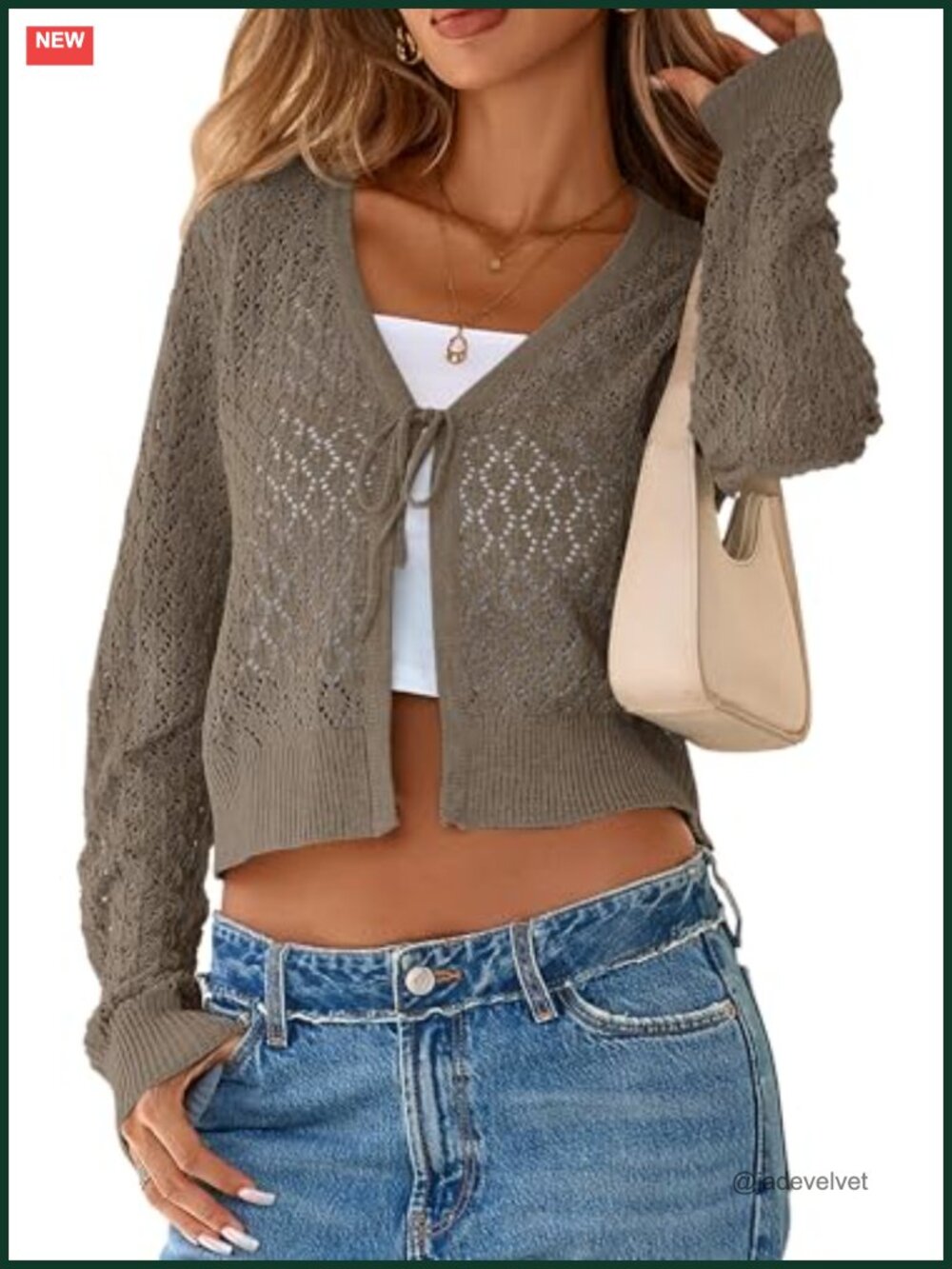 Crochet Tie Front Long Sleeve Shrug Cardigan for Women - Boho Chic